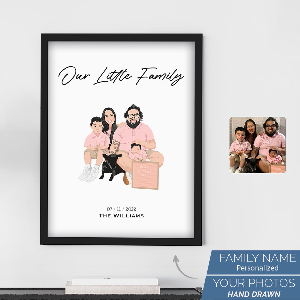 Custom Family Portrait Drawing, Gift for Her, Gift for Him, Handmade