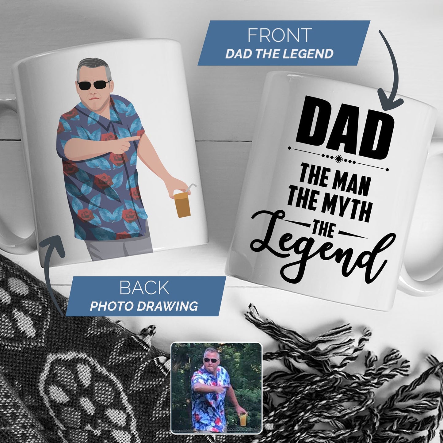 Dad the Man the Myth the Legend Mug Personalized, Gift for Him, Handmade