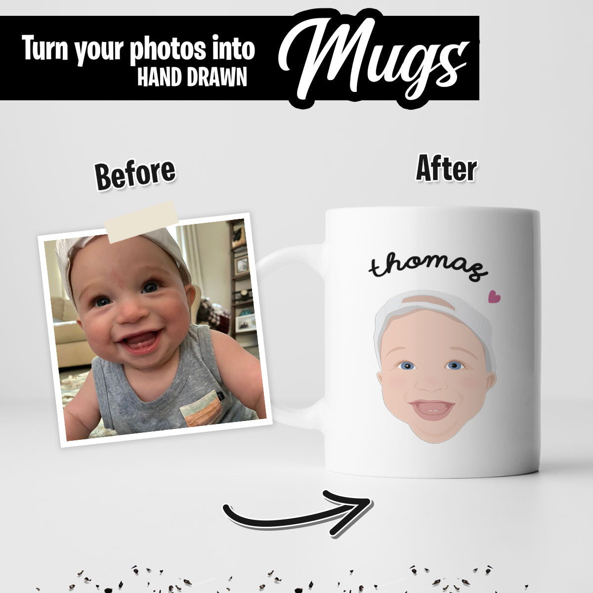 Custom Mug with Kids Face, Gift for Her, Gift for Him, Handmade