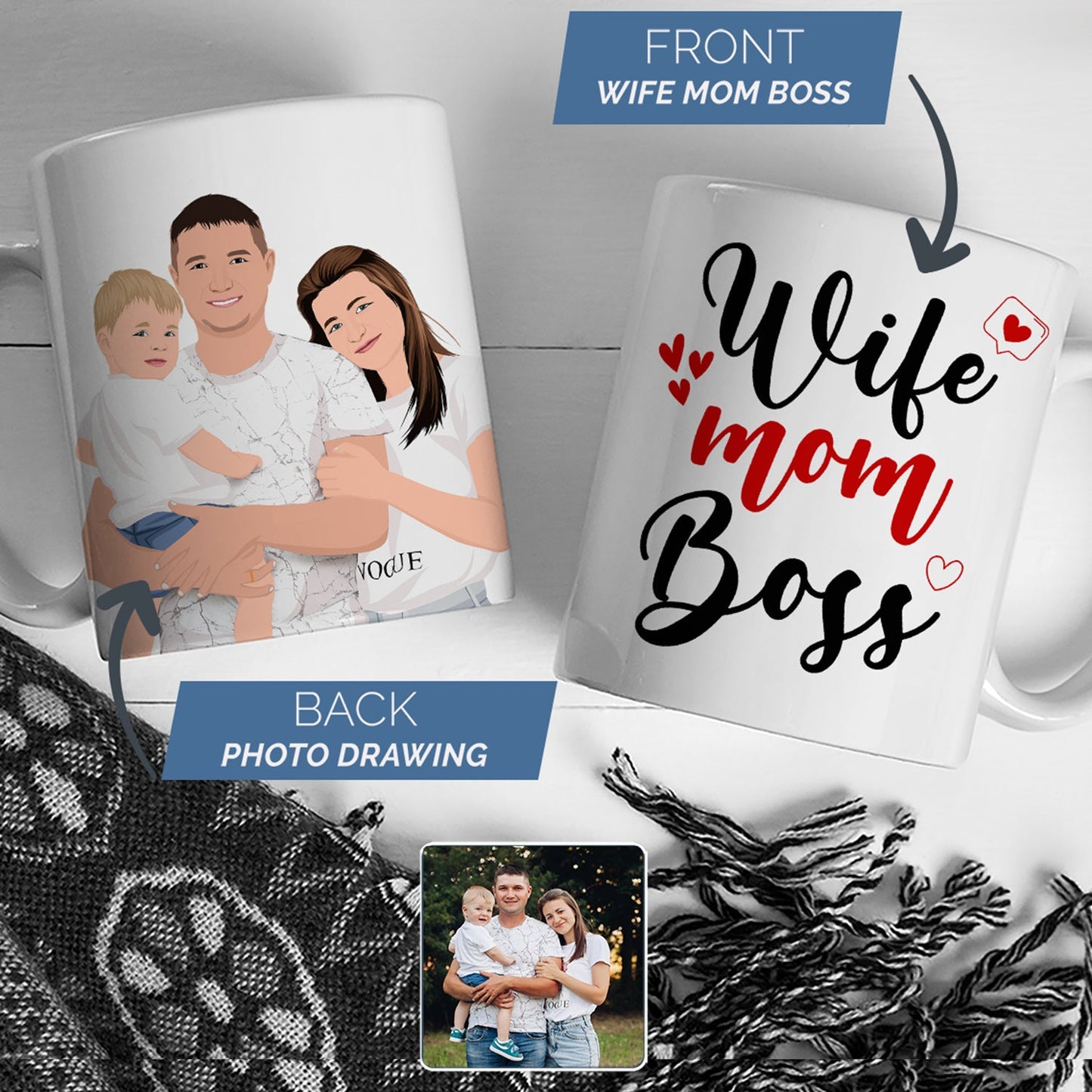 Personalized Wife Mom Boss Coffee Mug, Gift for Her, Handmade