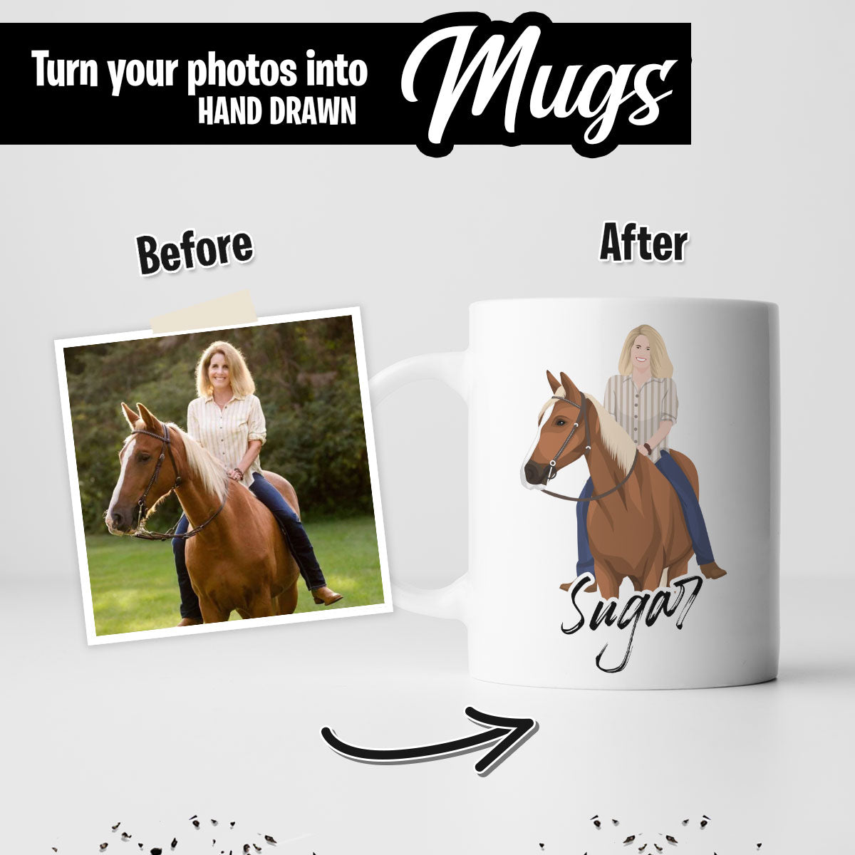 Custom Horse Drawing Mug, Gift for Her, Gift for Him, Valentines, Handmade