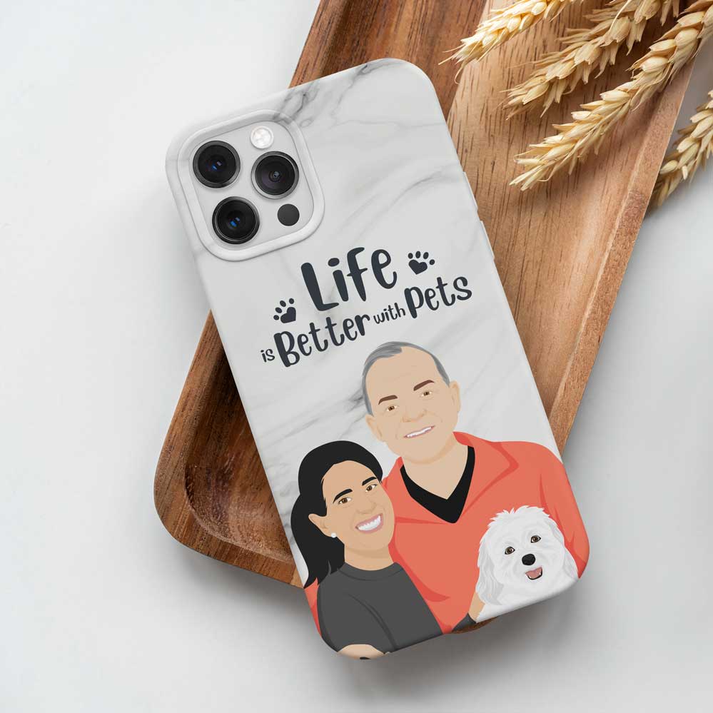 Life is Better with Pets Phone Case - Marble Print, Gift for Her, Gift for Him, Valentines, Handmade