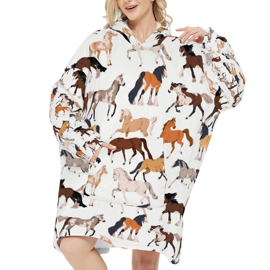 Wild Horses Hooded Sleeper Blanket Hoodie, One Size Adult